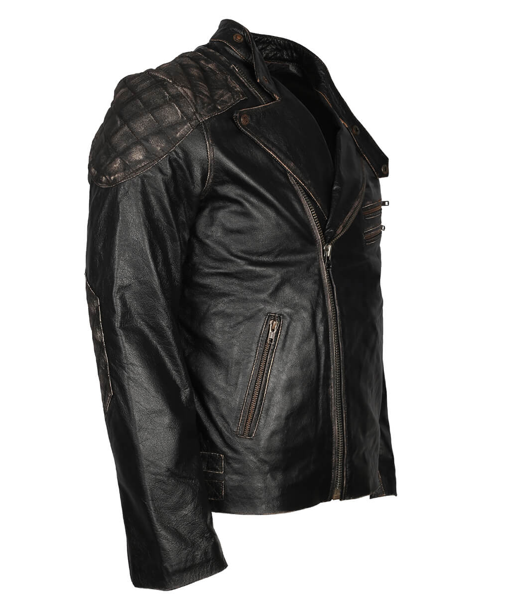 Fashion Men's Skull Crossbones Black Leather Jacket