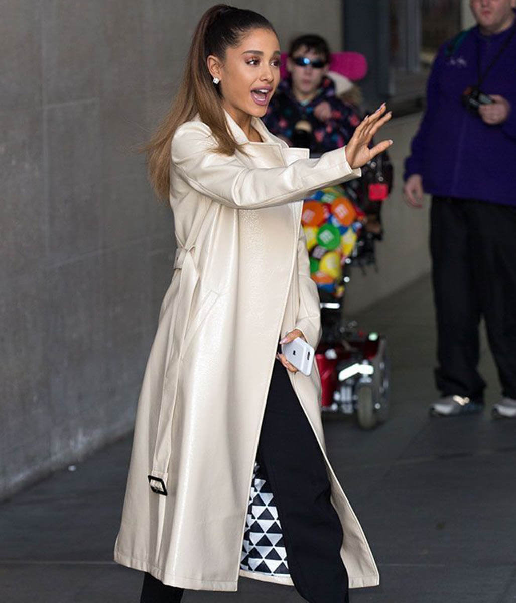 Ariana Grande White Leather Trench Coat