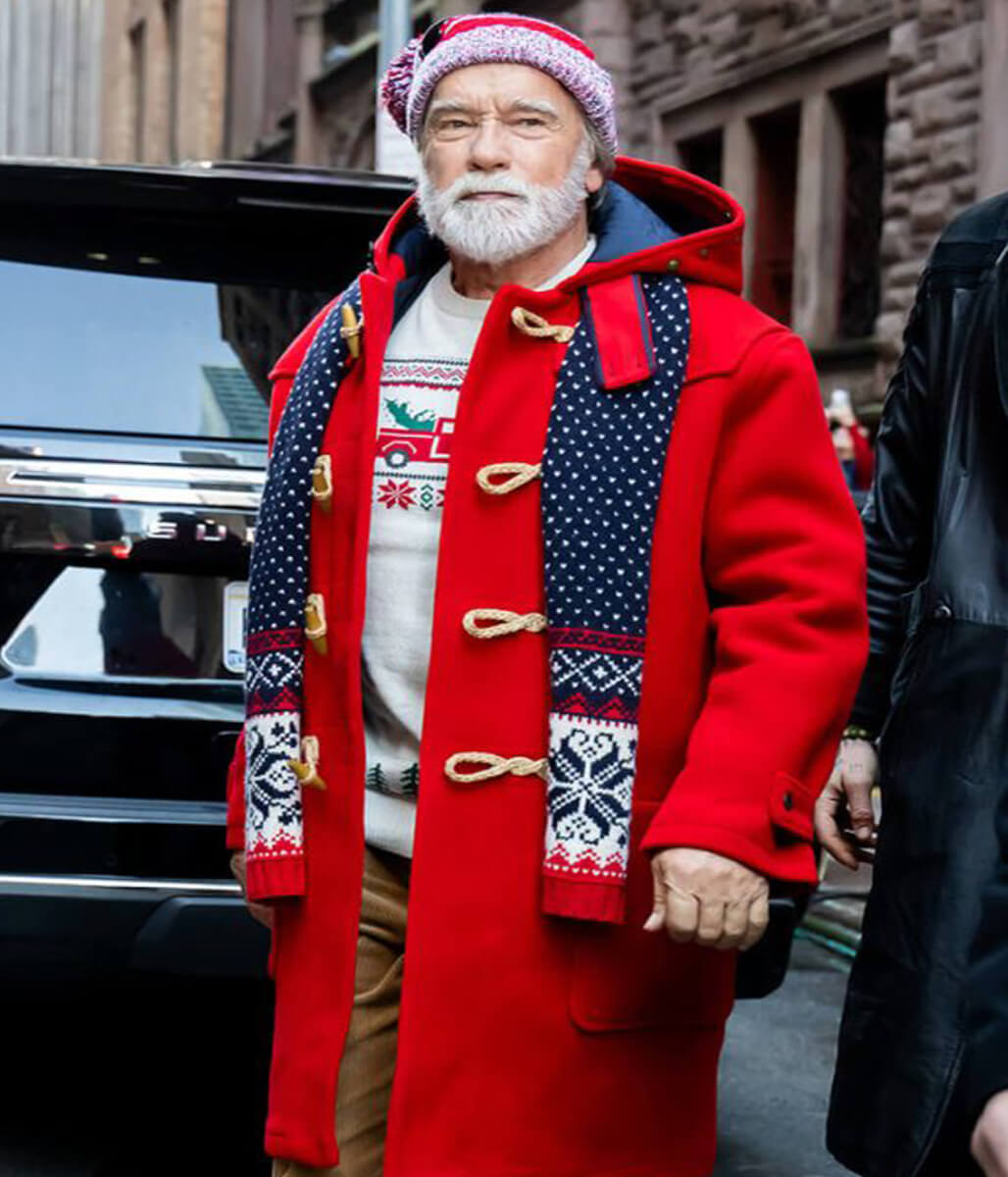 Arnold Schwarzenegger The Man with the Bag Santa Red Wool Coat