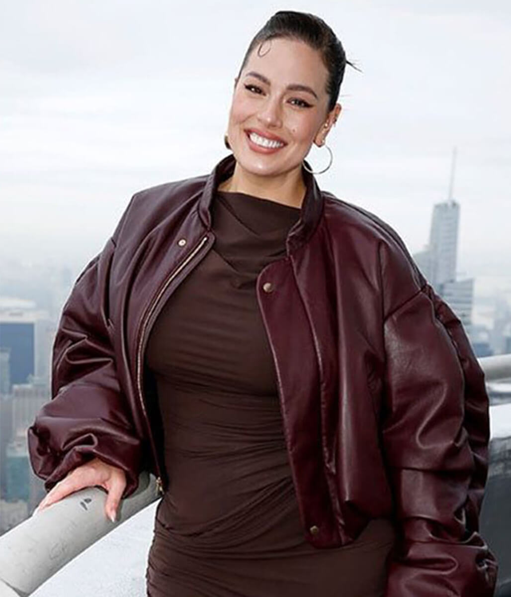 Ashley Graham Burgundy Leather Jacket