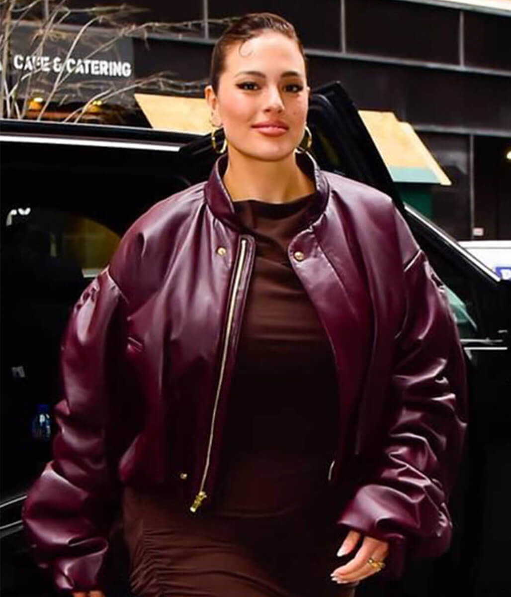 Ashley Graham Burgundy Leather Jacket