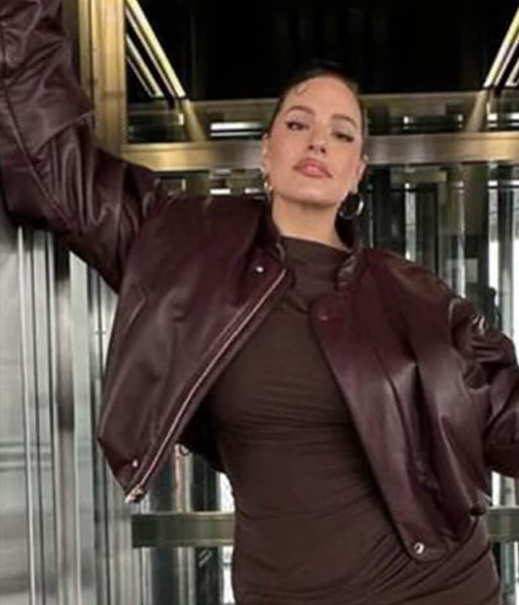 Ashley Graham Burgundy Leather Jacket