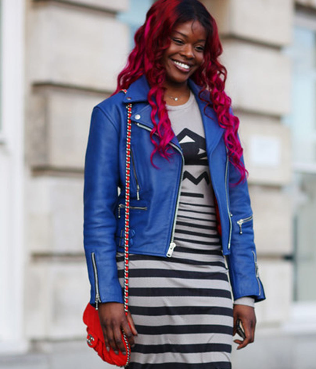 Azealia Banks London Fashion Week Blue Leather Jacket