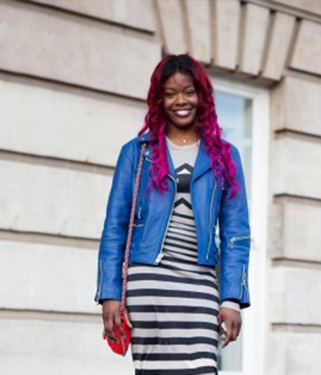 Azealia Banks London Fashion Week Blue Leather Jacket