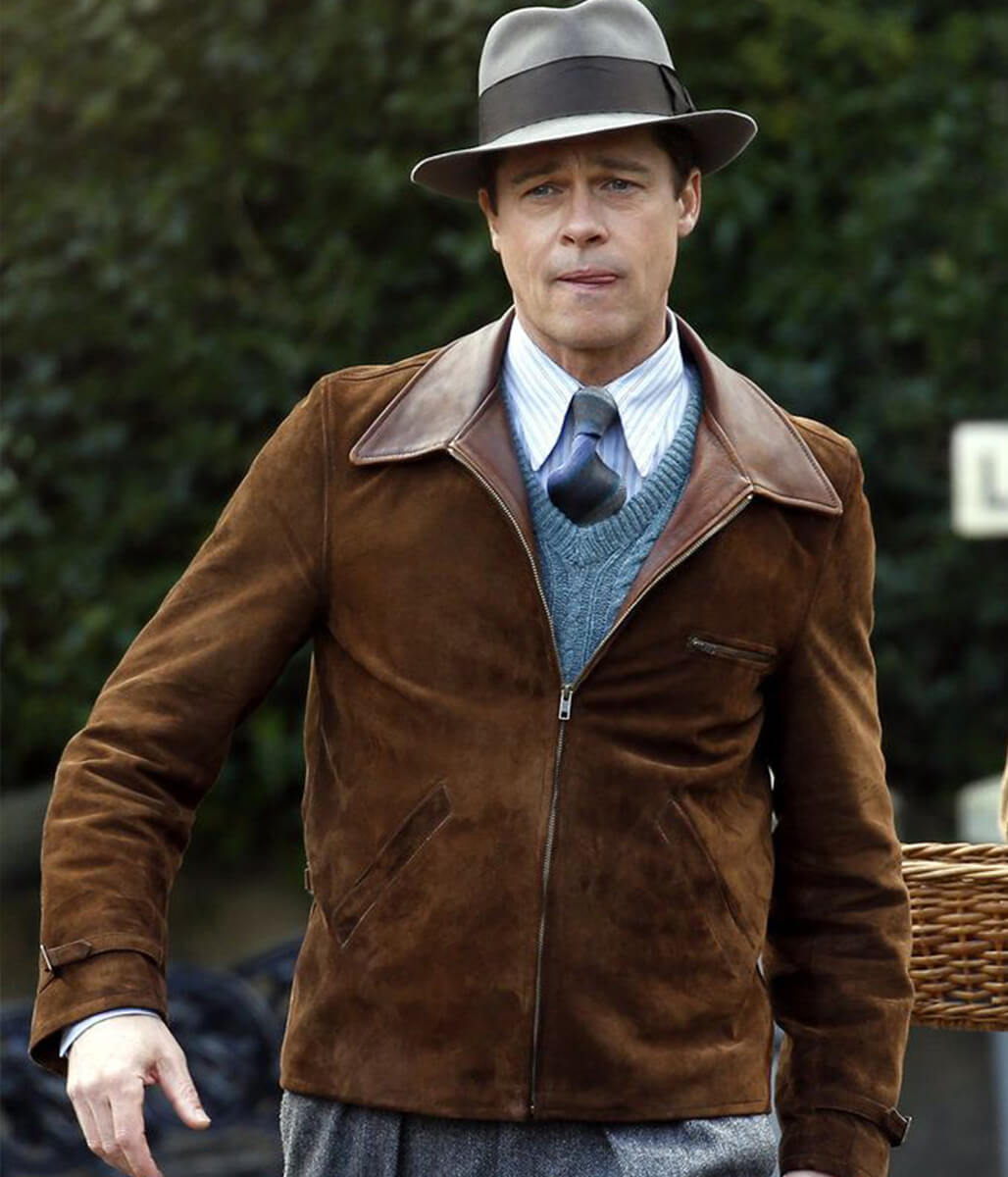 Brad Pitt Allied Brown Suede Leather Jacket