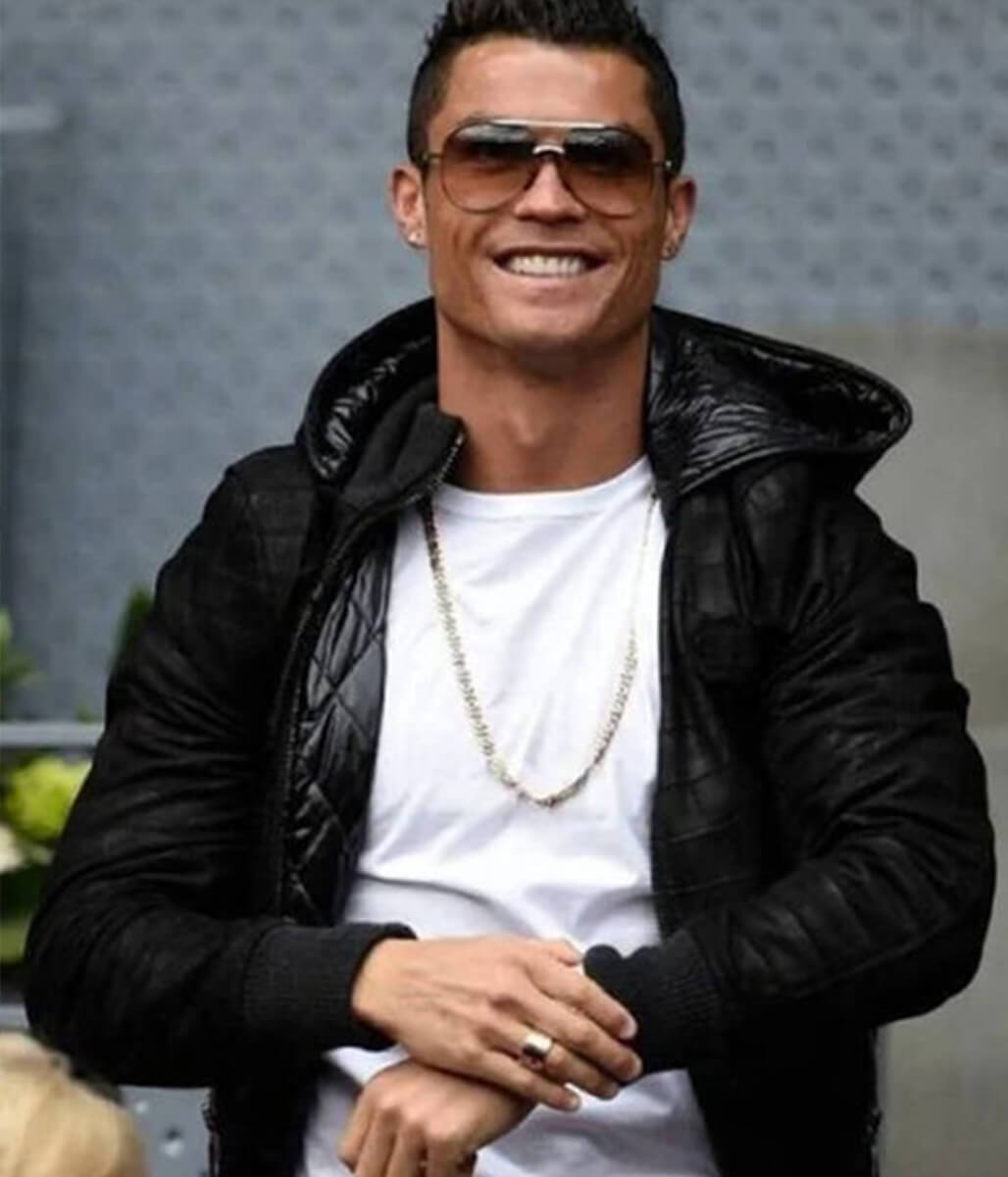 Cristiano Ronaldo Black Leather Hooded Jacket