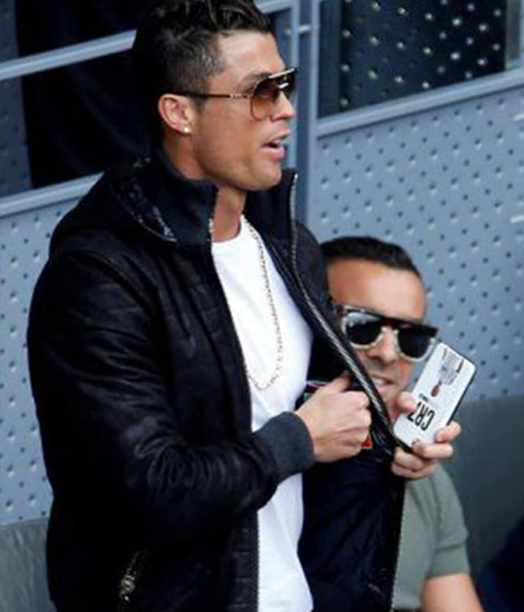 Cristiano Ronaldo Black Leather Hooded Jacket