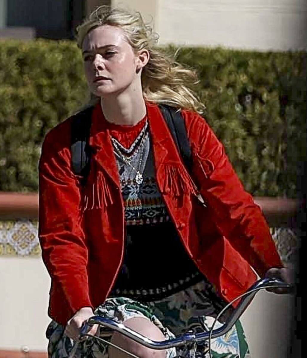 Elle Fanning Margo's Got Money Trouble S1 Red Suede Fringe Jacket