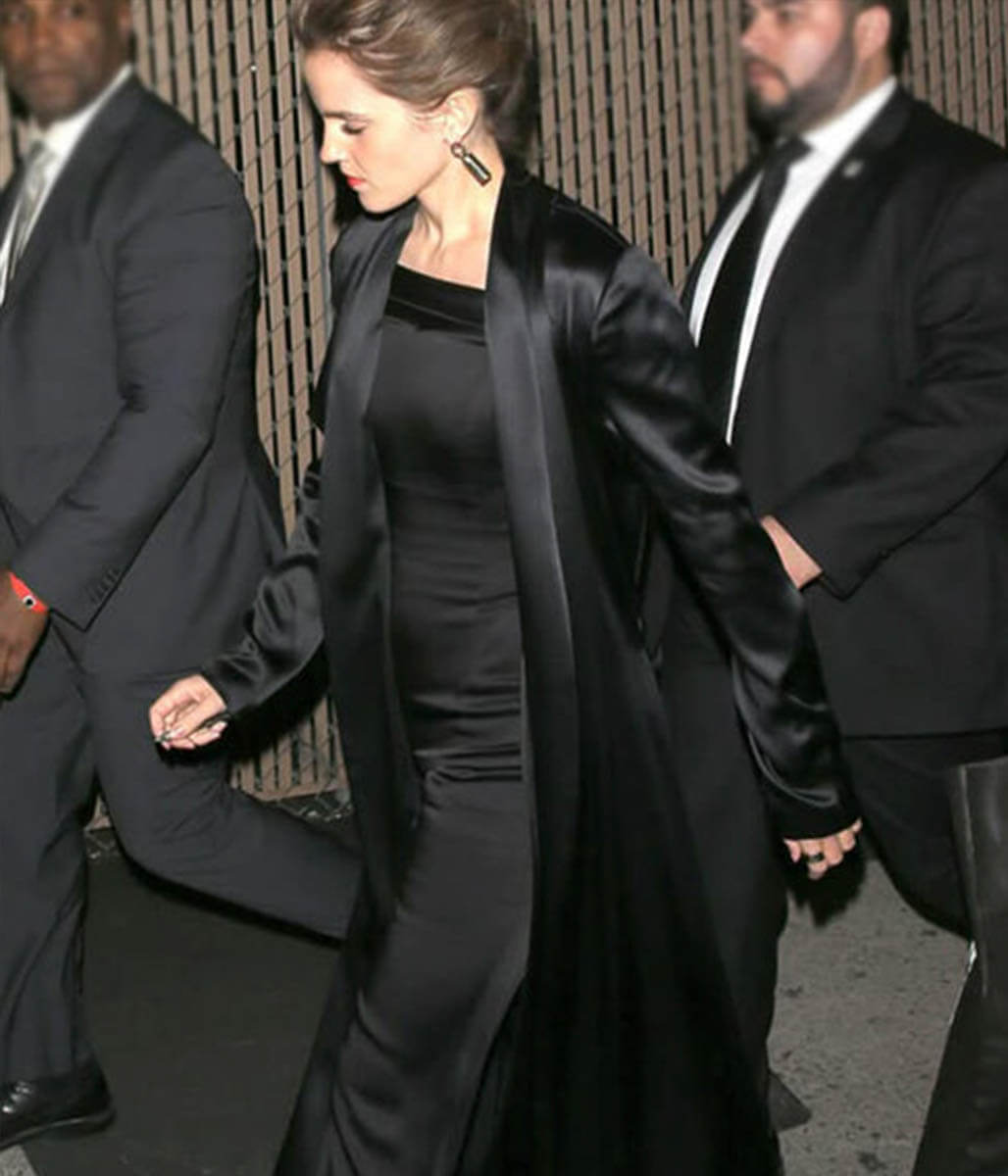 Emma Watson Black Satin Coat