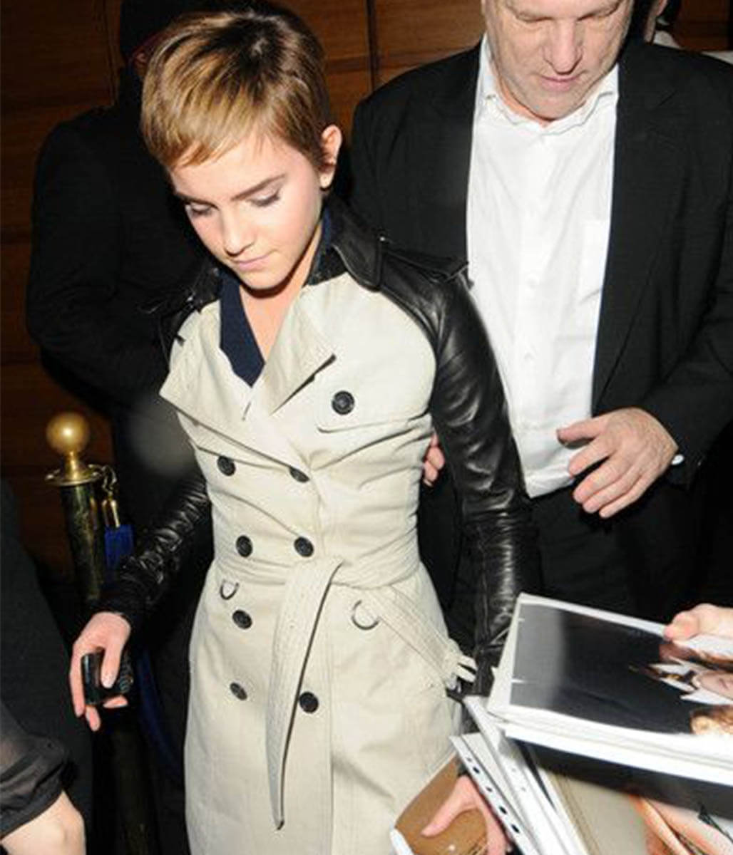 Emma Watson Black & White Leather Coat
