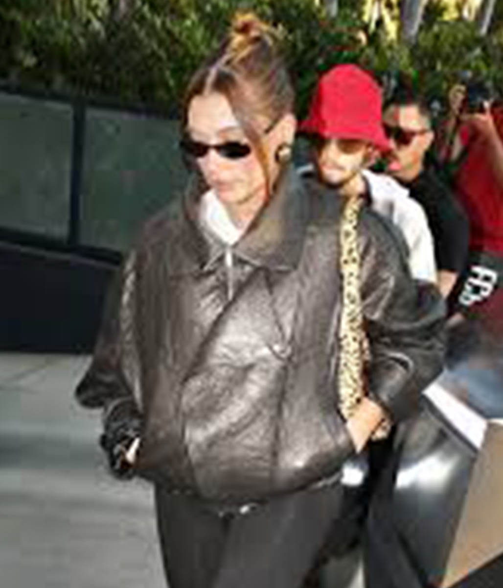 Hailey Bieber Brown Leather Jacket