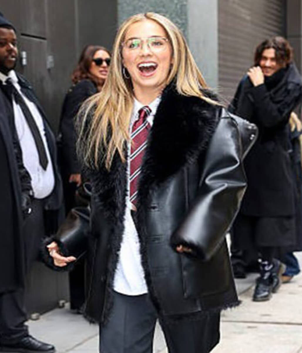 Haley Lu Richardson NYC 2026 Black Shearling Coat