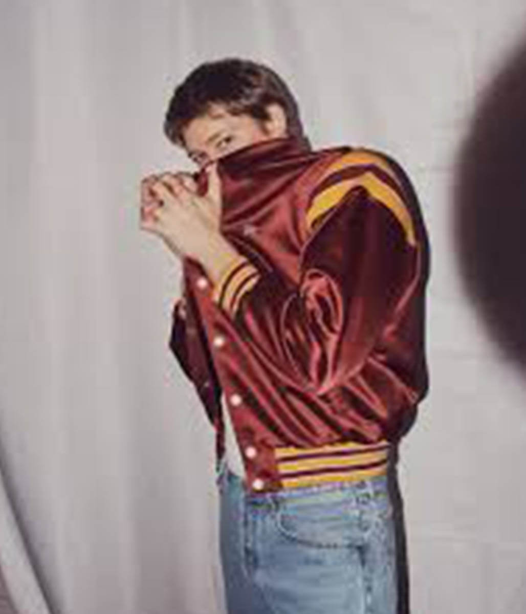 Joe Alwyn Burgundy Satin Jacket