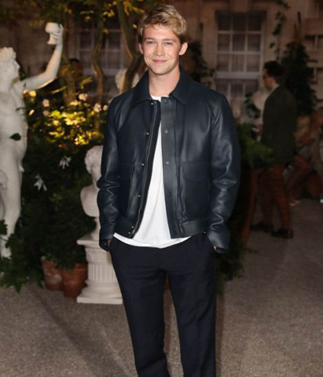 Joe Alwyn Navy Leather Jacket
