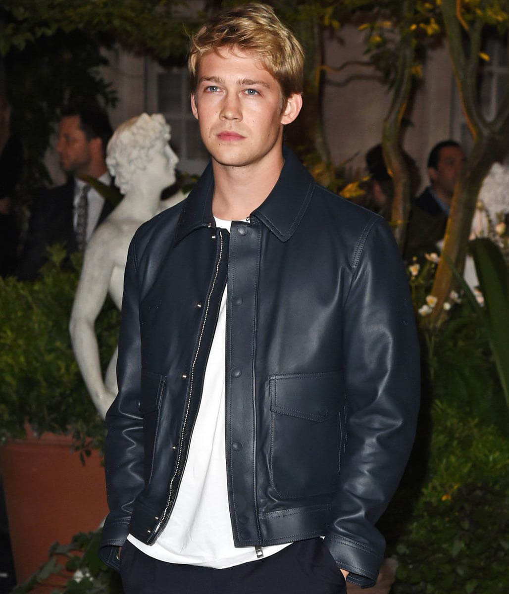 Joe Alwyn Navy Leather Jacket