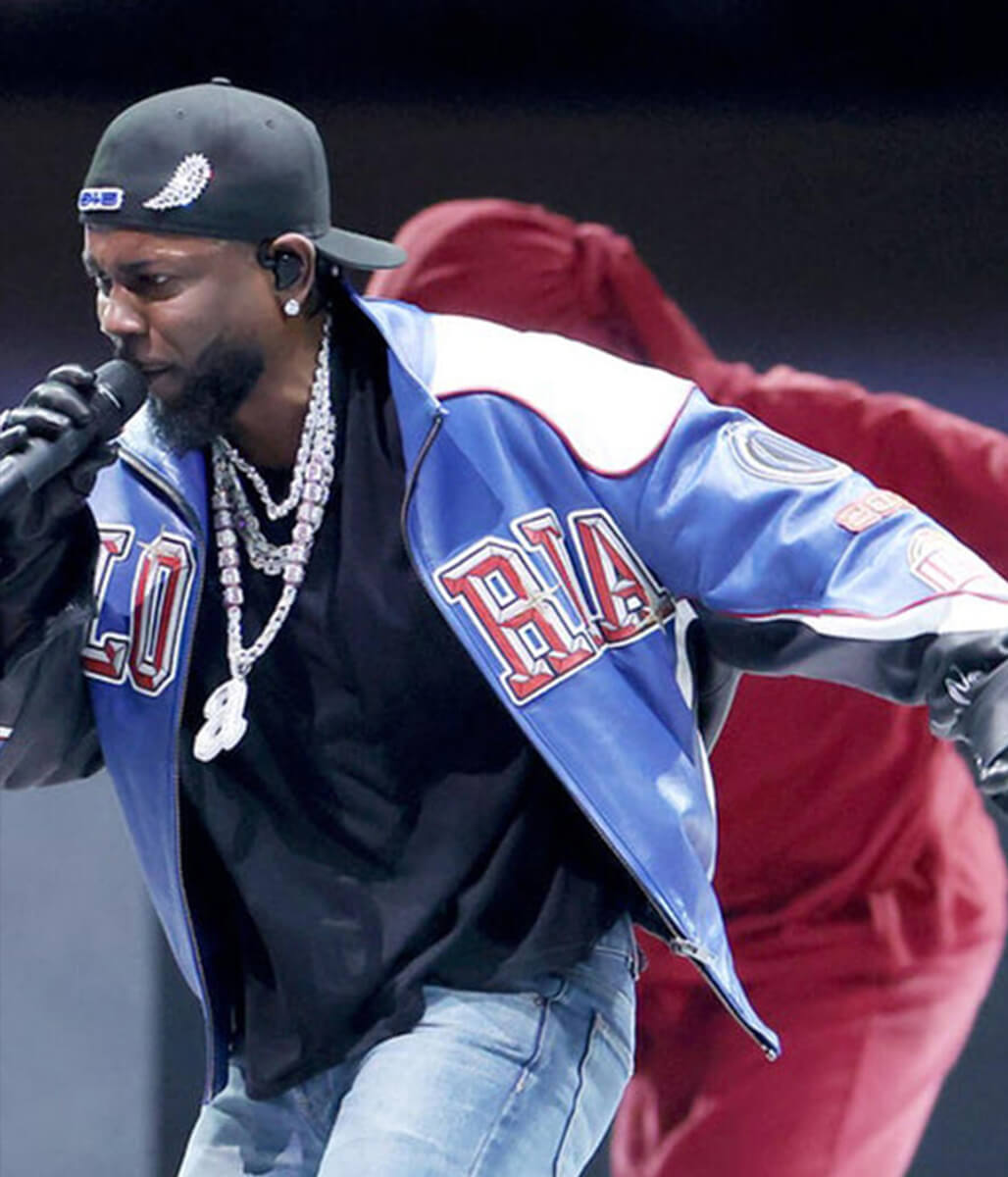 Kendrick Lamar Super Bowl 2025 Blue & White Leather Jacket