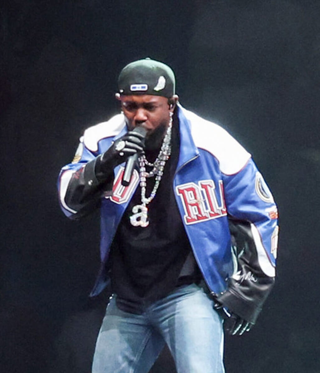 Kendrick Lamar Super Bowl 2025 Blue & White Leather Jacket