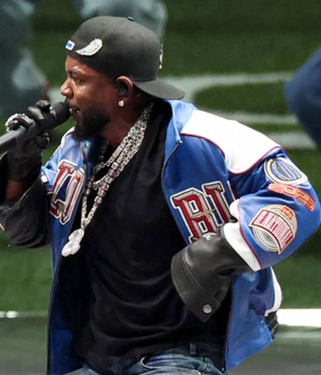 Kendrick Lamar Super Bowl 2025 Blue & White Leather Jacket