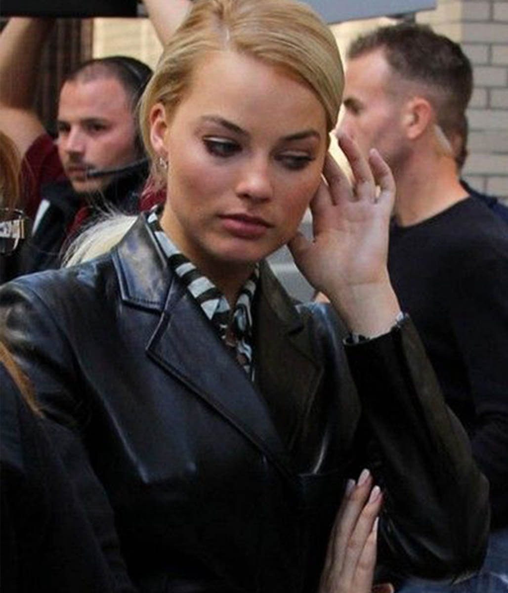Margot Robbie Black Leather Coat