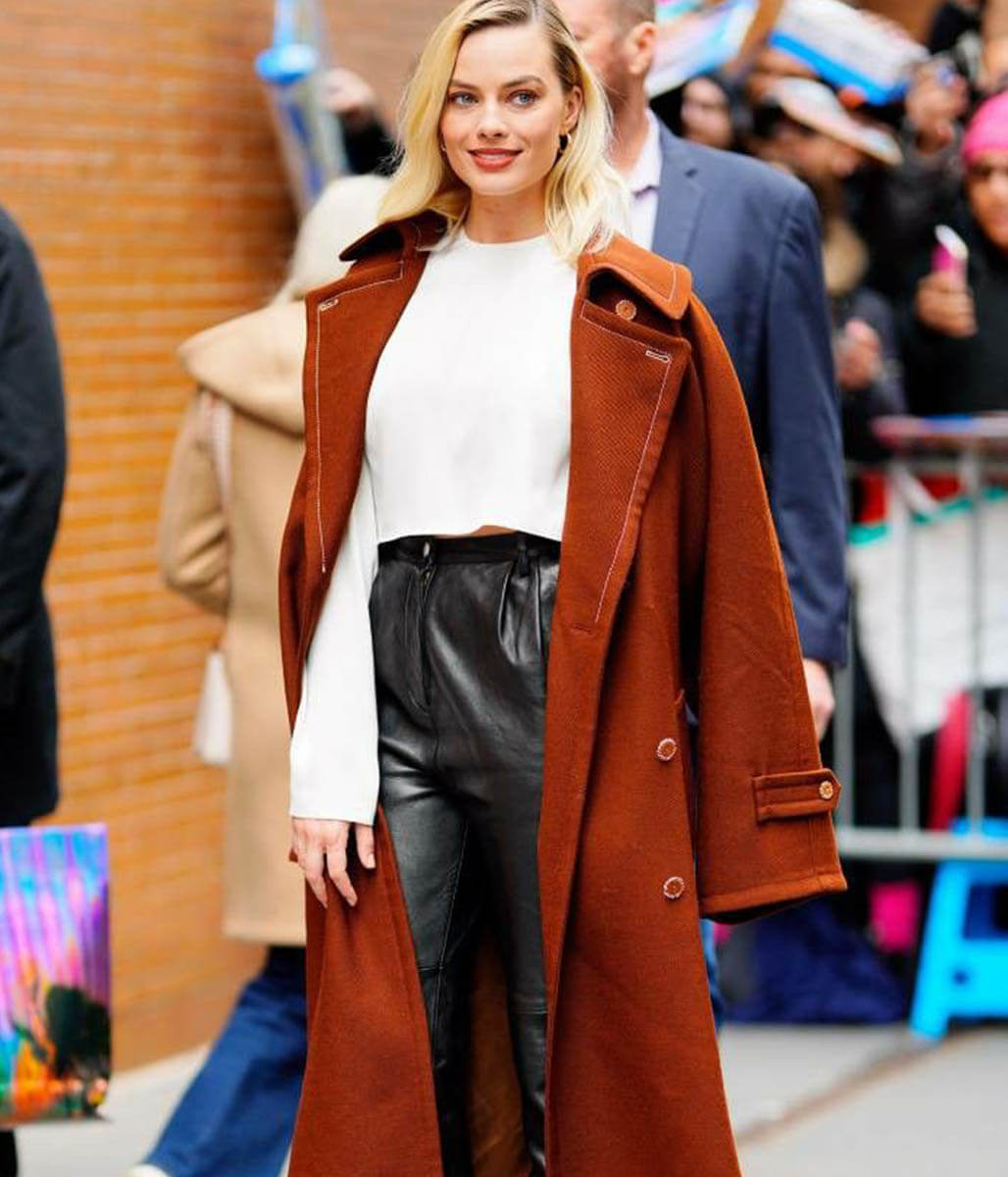 Margot Robbie Brown Wool Coat