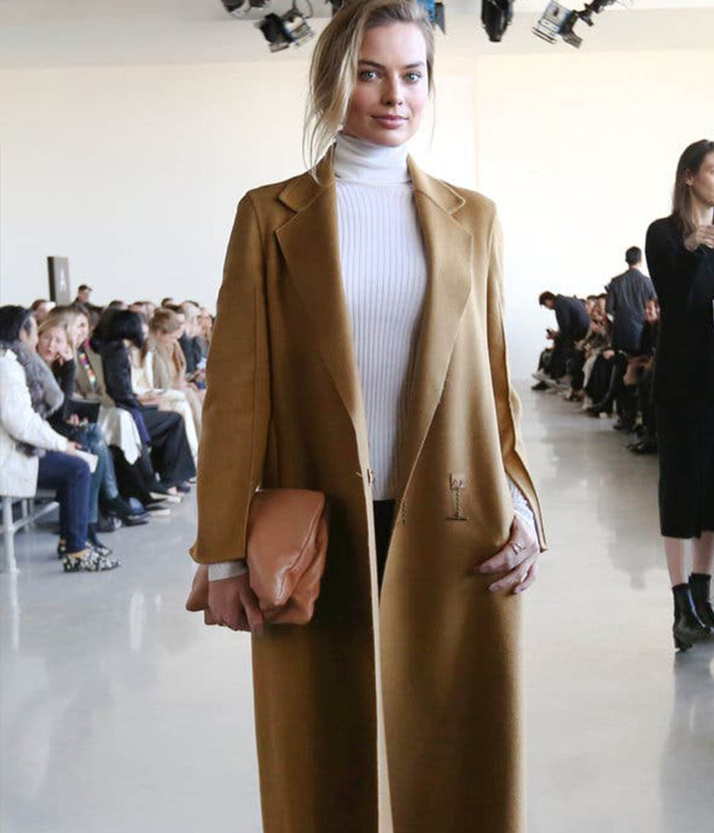 Margot Robbie Brown Wool Long Coat