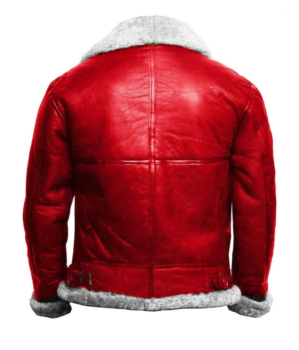 Men B3 Bomber Aviator Red Leather Christmas Jacket