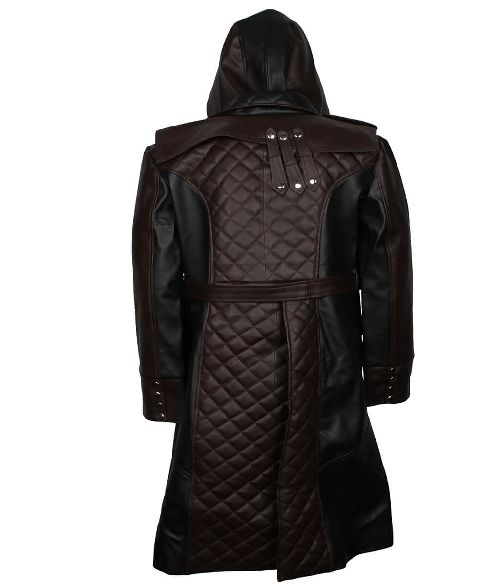 Men Black and Brown Hooded Quilted Leather Trench Coat