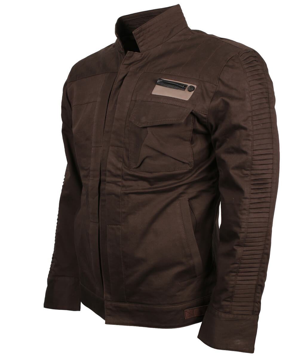 Men Ribbed Sleeve Dark Brown Cotton Jacket