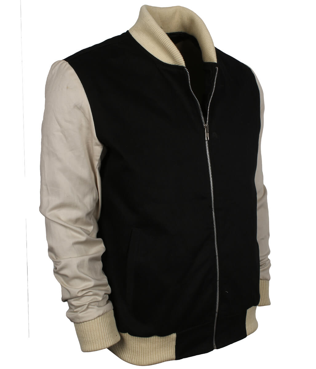 Men Two-Tone Contrast Sleeve Letterman Varsity Bomber Jacket