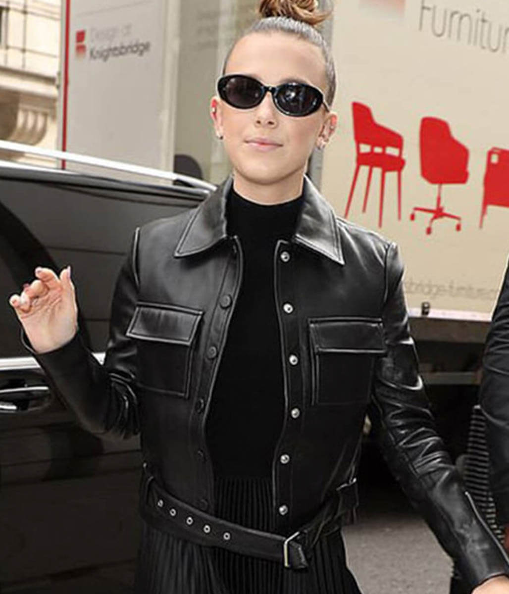 Millie Bobby Brown Black Leather Jacket