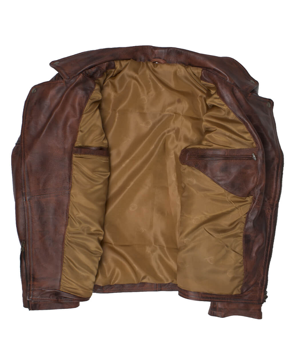 Motorcycle Fashion Diamond Quilted Shoulder Brown Leather Jacket