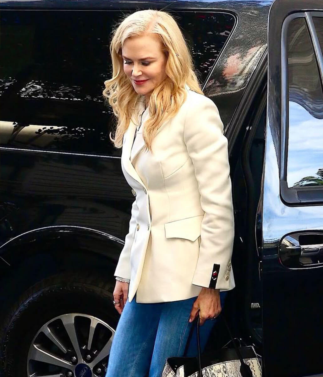 Nicole Kidman White Suede Leather Coat