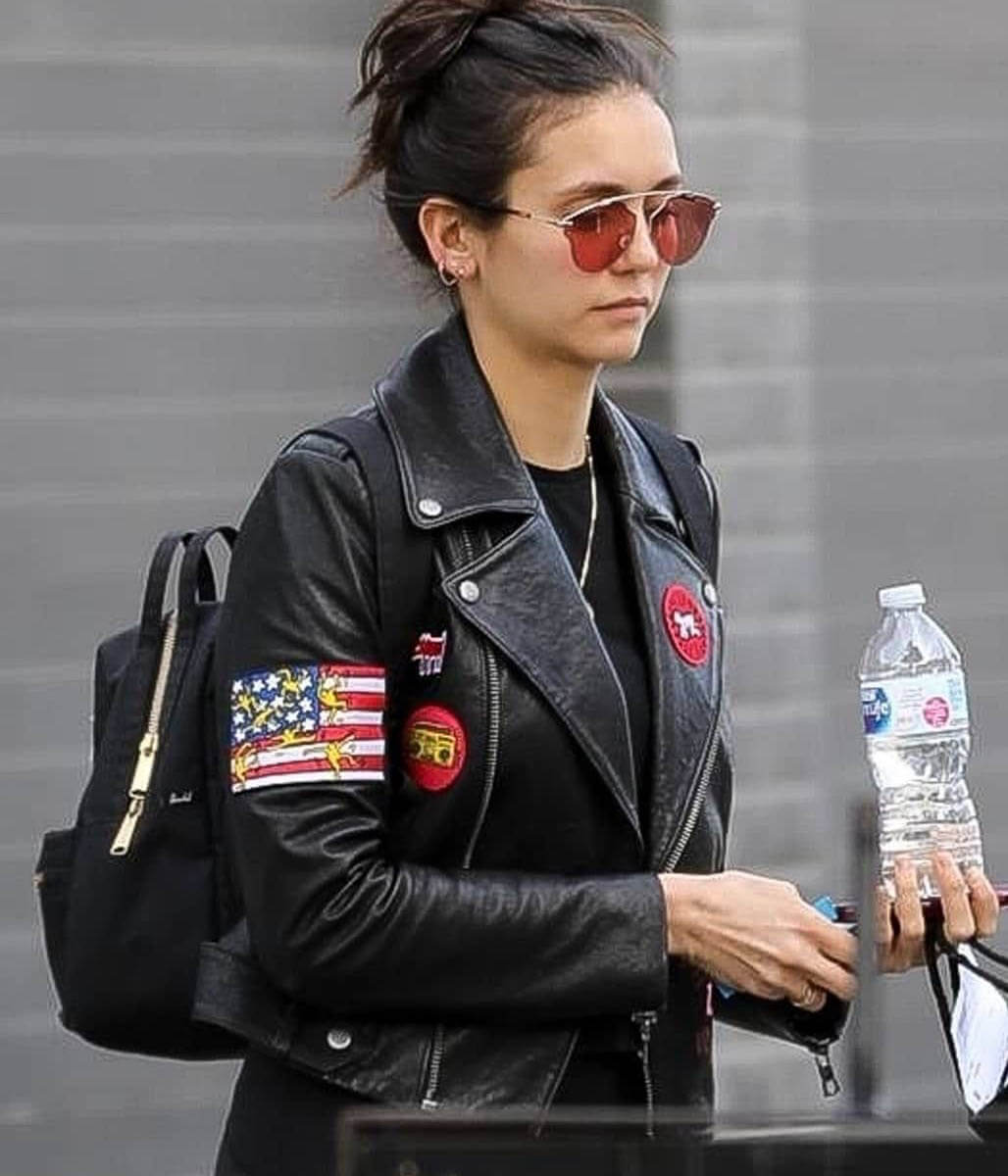 Nina Dobrev Black Leather Jacket