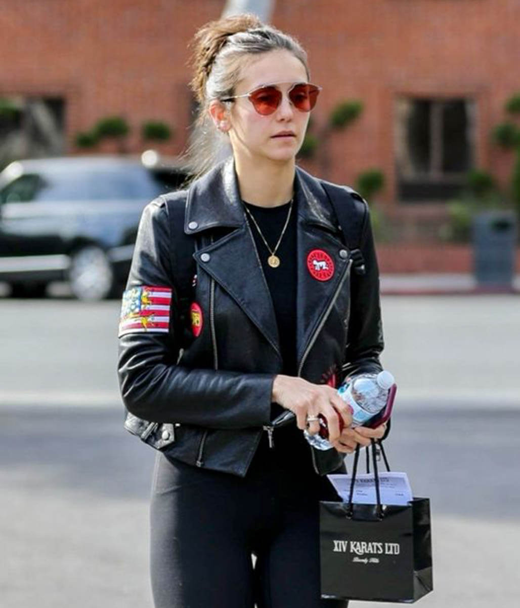 Nina Dobrev Black Leather Jacket