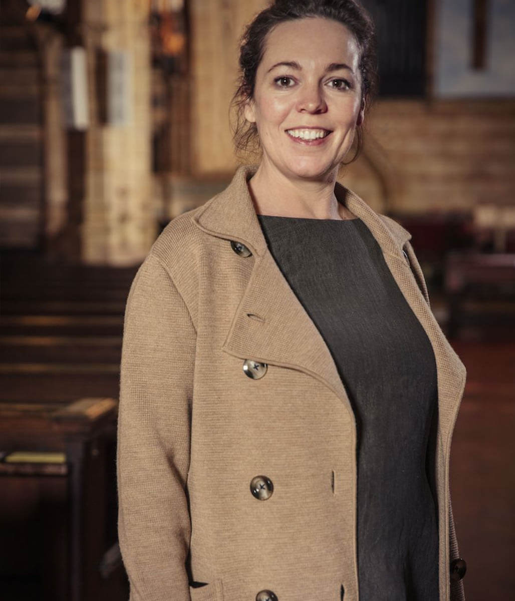 Olivia Colman Beige Wool Trench Coat