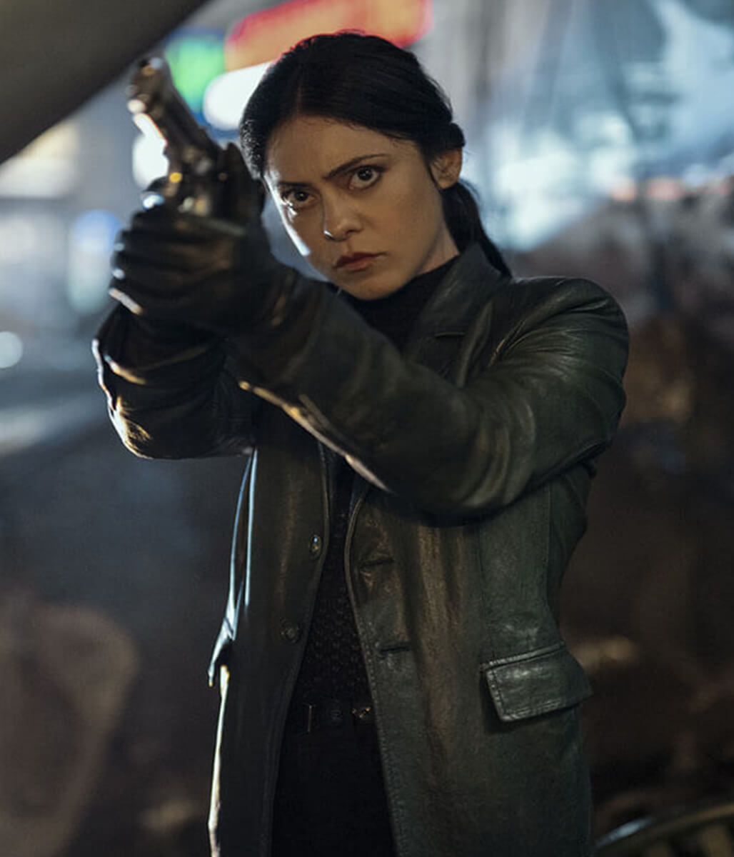 Play Dirty 2025 Rosa Salazar Black Leather Coat