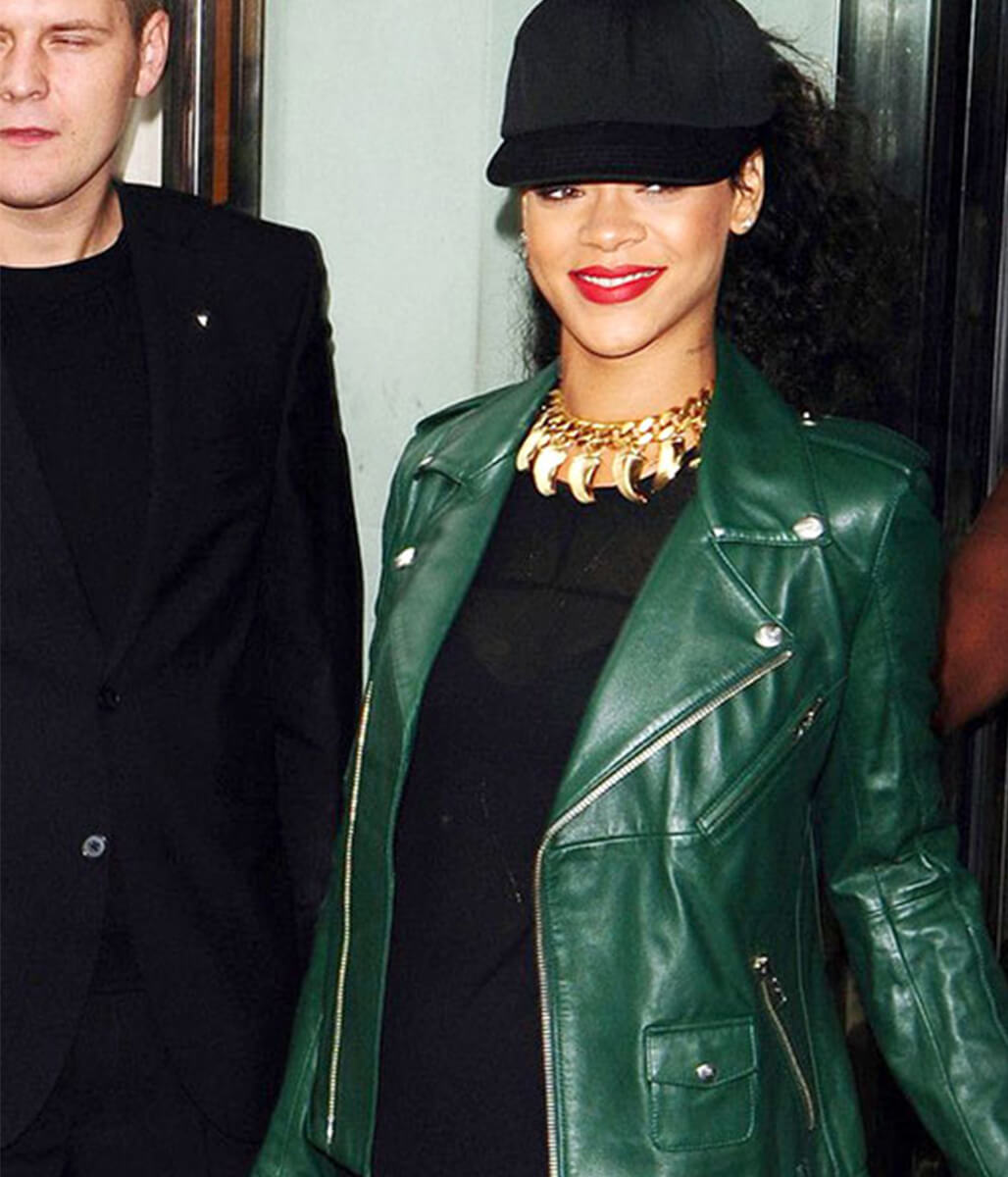 Rihanna Green Leather Jacket