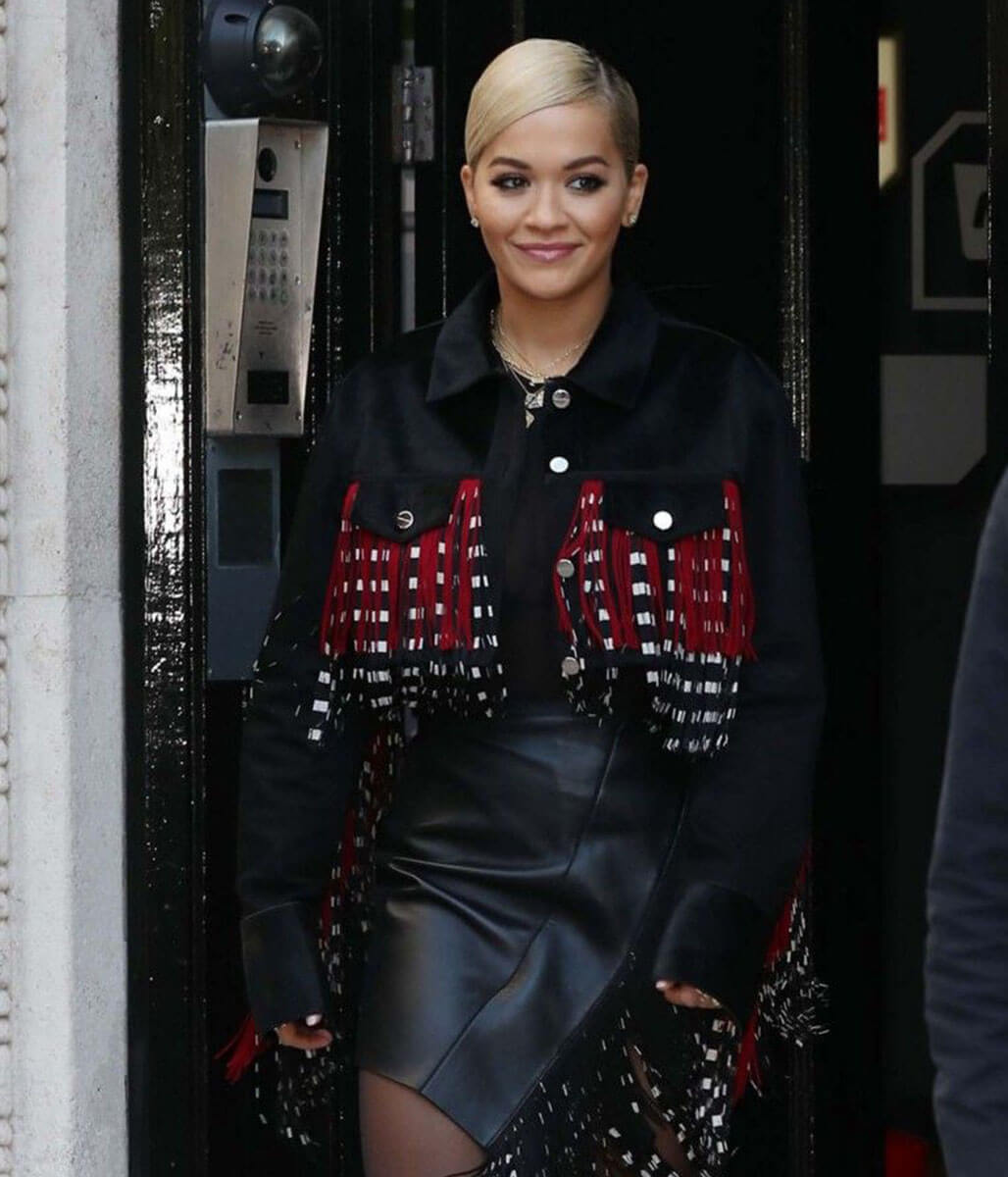 Rita Ora Black Fringe Jacket