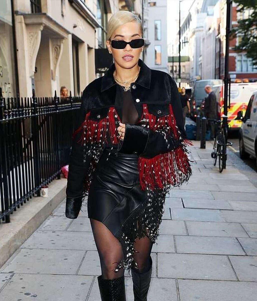 Rita Ora Black Fringe Jacket
