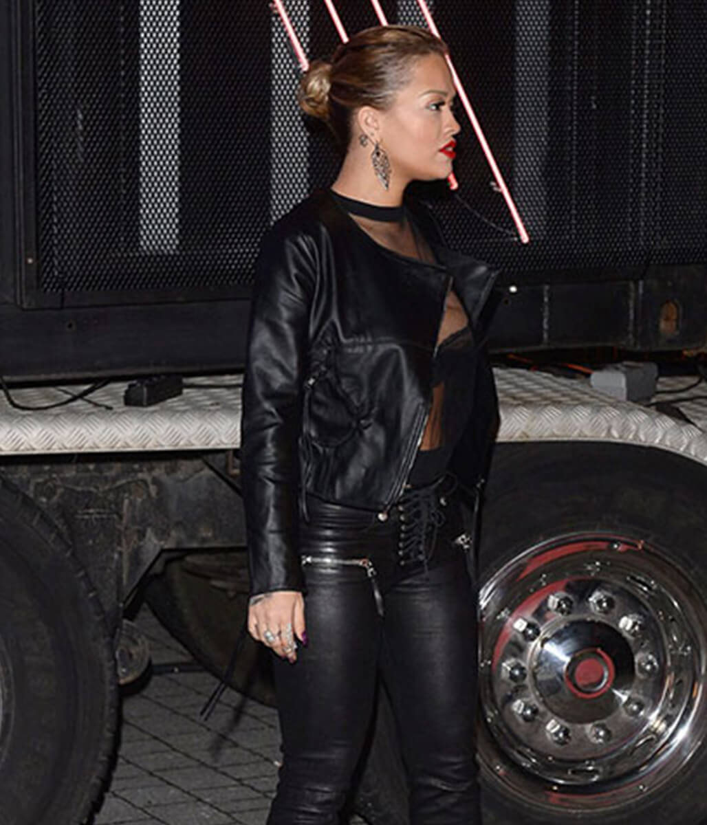 Rita Ora Black Leather Jacket