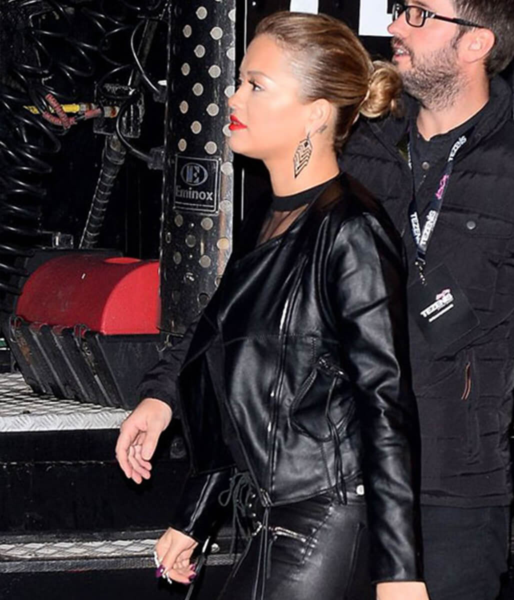 Rita Ora Black Leather Jacket