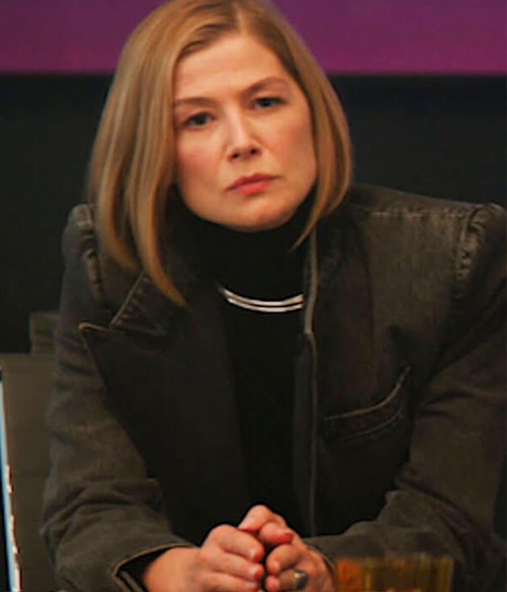 Rosamund Pike Ladies First 2026 Black Wool Coat