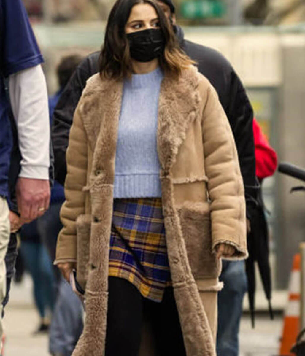Selena Gomez Only Murders in the Building Brown Leather Coat