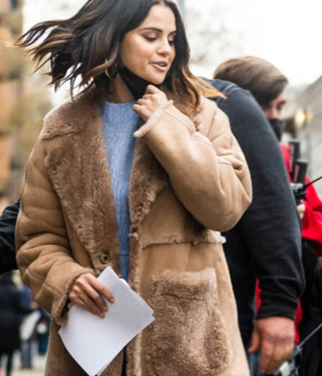 Selena Gomez Only Murders in the Building Brown Leather Coat