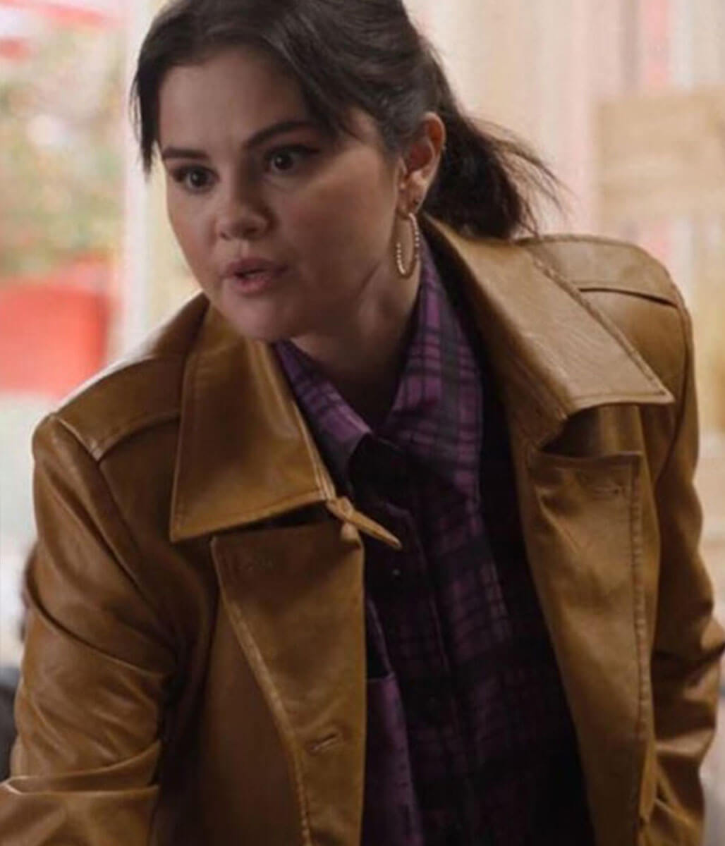 Selena Gomez Only Murders in the Building Brown Leather Trench Coat