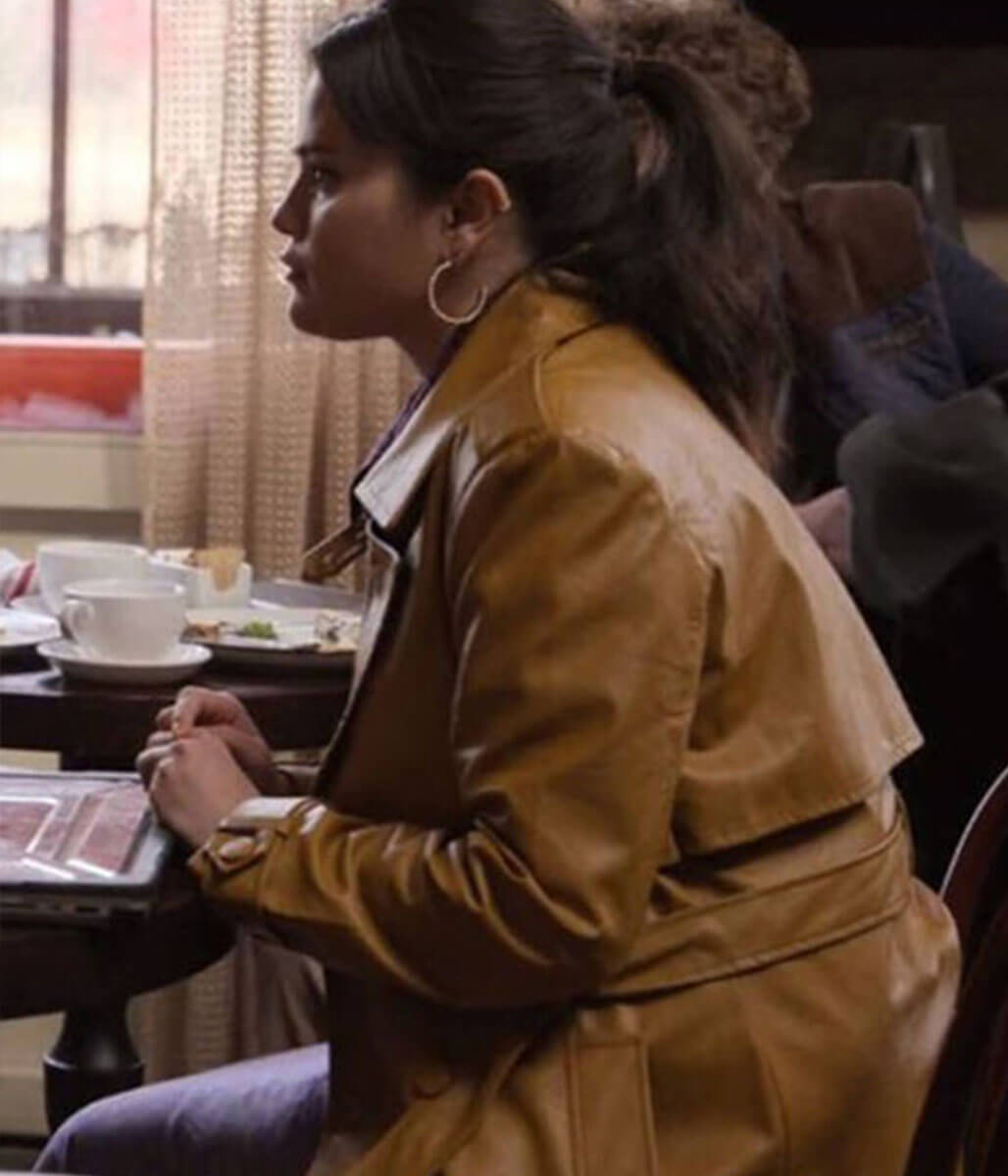 Selena Gomez Only Murders in the Building Brown Leather Trench Coat