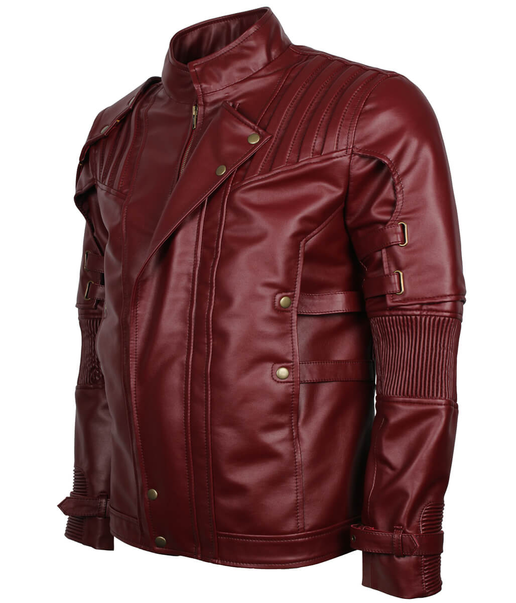 Star Lord Style Padded Shoulder Men Leather Jacket