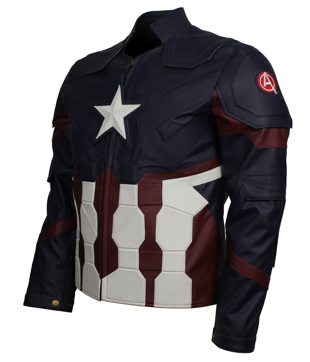Superhero Men Star Emblemed Blue Leather Jacket