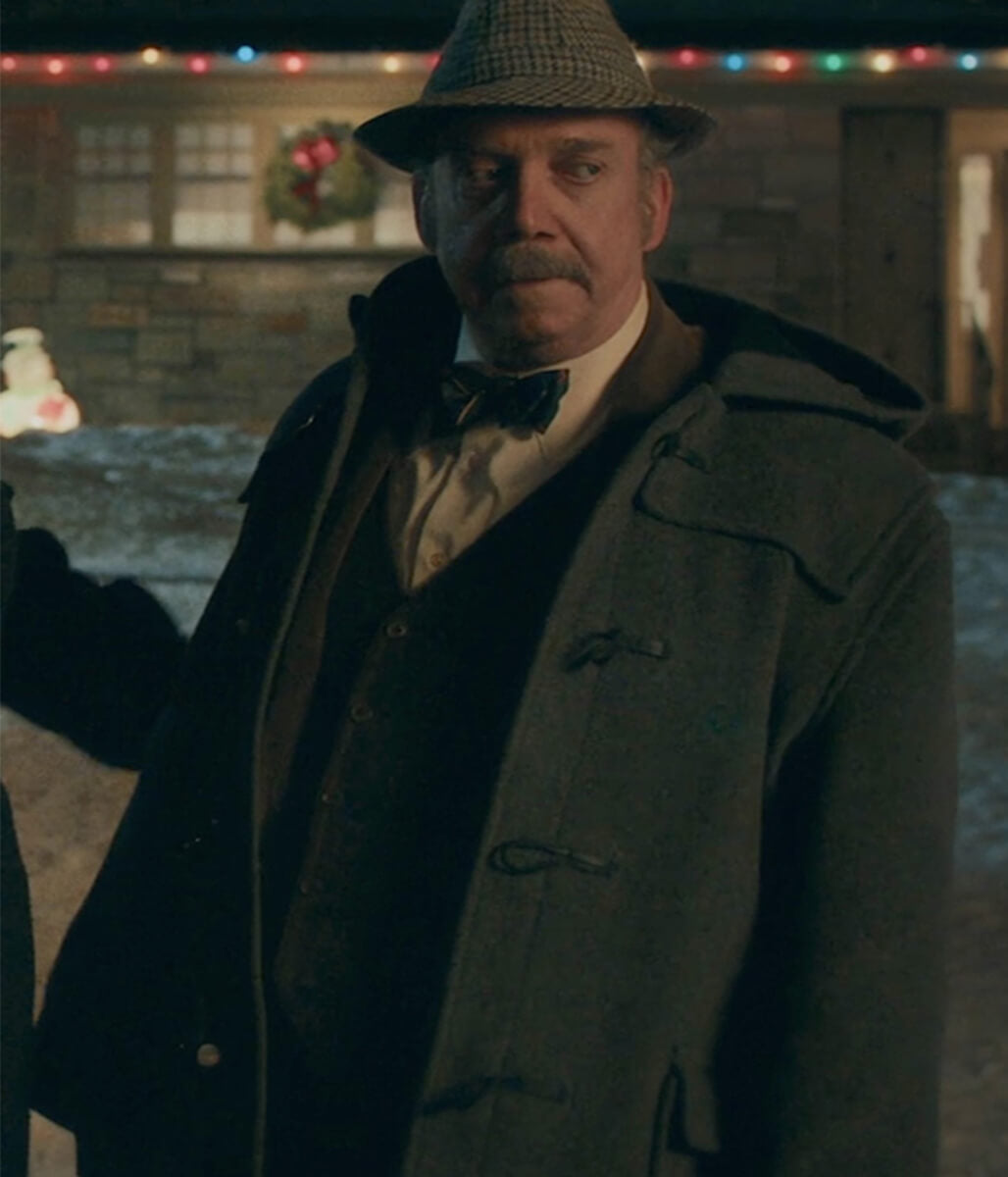 The Holdovers Paul Giamatti Gray Hooded Wool Coat