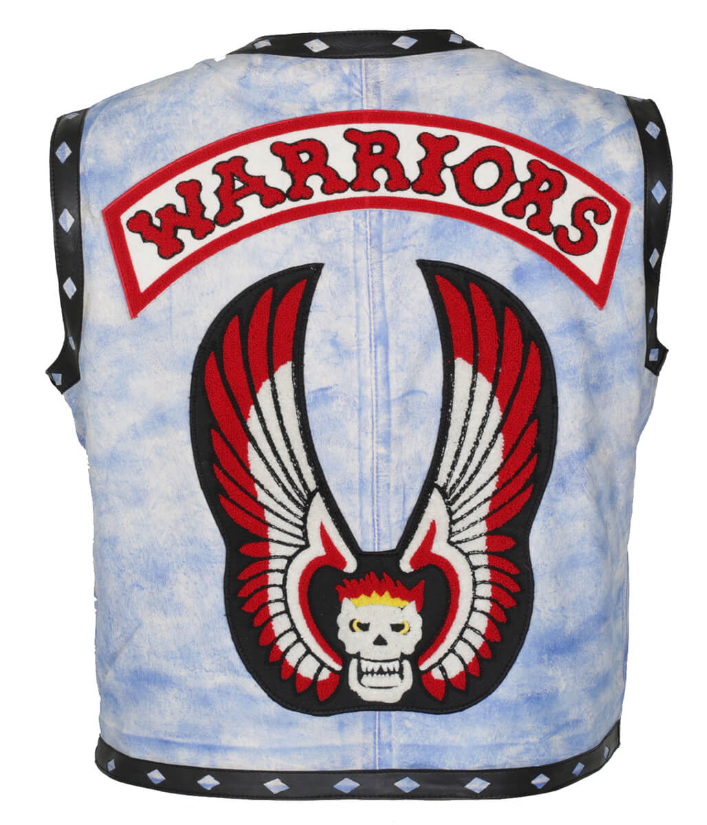 The Warriors Back Embroidered Patch Light Blue Leather Vest